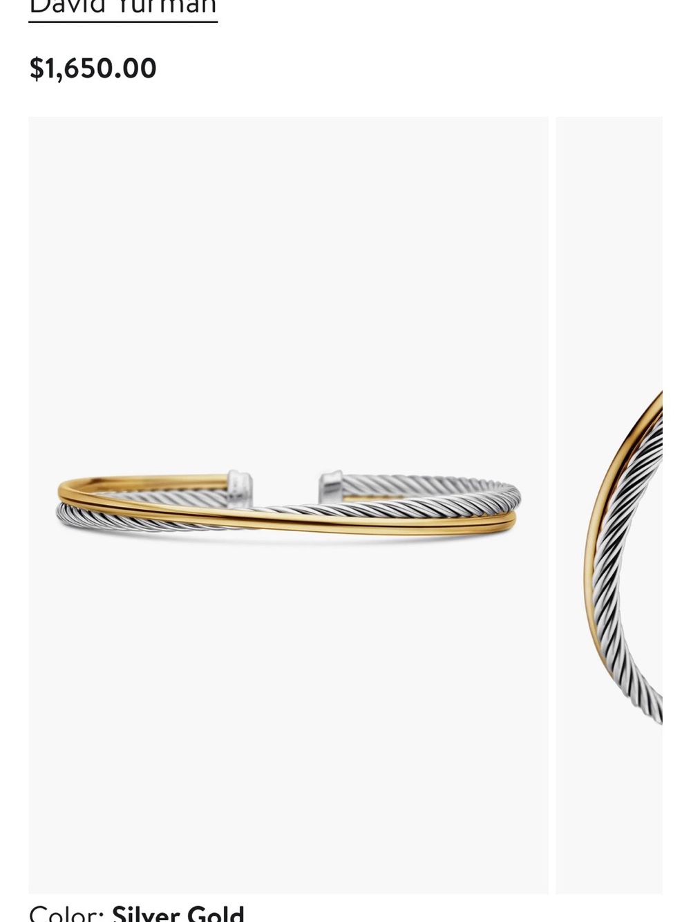 David Yurman Two-Tone Cable Crossover Bracelet - 3MM, Medium Size